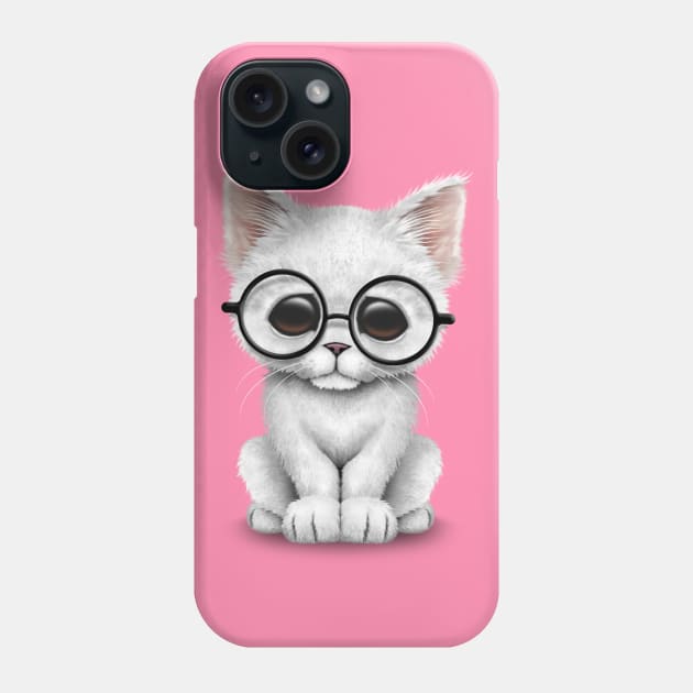 Cute White Kitten Wearing Eye Glasses Phone Case by jeffbartels