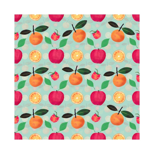 Oranges Apples fruits Vintage Mint Pattern by NdesignTrend