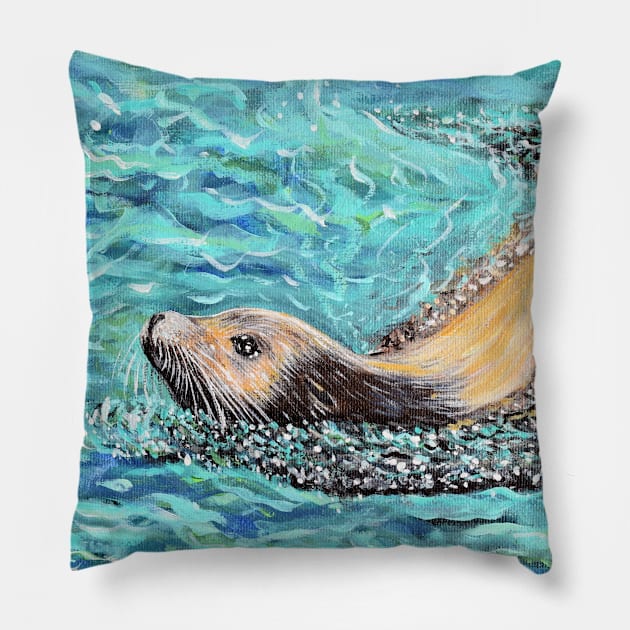 Sea Lion Painting Pillow by ArtbyKirstenSneath