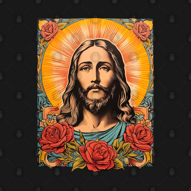 Vintage Retro Jesus Lithograph by AI Art Originals