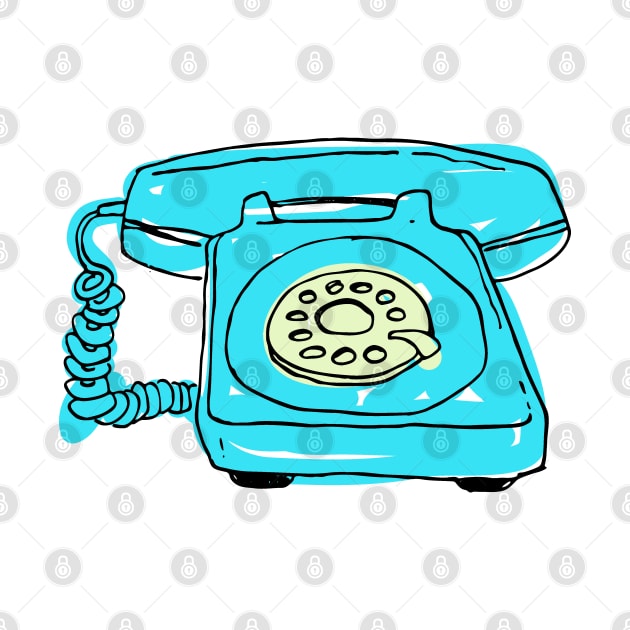 Sketchy Old Retro Rotary Phone - Teal Background by callingtomorrow