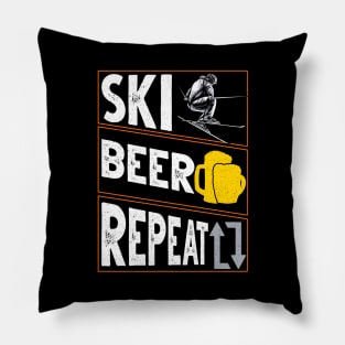 Ski. Beer. Repeat. Awesome Skiing & Drinking Skier Pillow