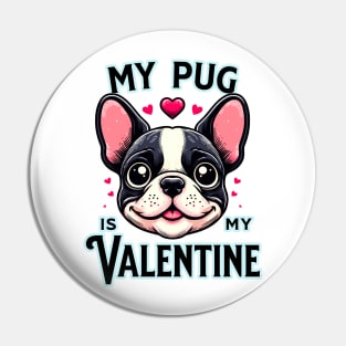 My Pug Print Art illustration Valentine dog Pug, Valentines gift Pin