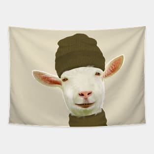 Cute Cozy Season Goat With Beanie and Scarf Tapestry