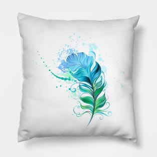 Green Feather ( Watercolor Feather ) Pillow