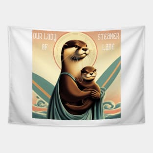 Our Lady of Steamer Lane ottter 841 with pup v2 Tapestry