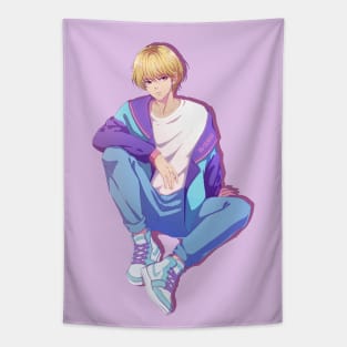 The stylish anime boy from 90s (purple background) Tapestry