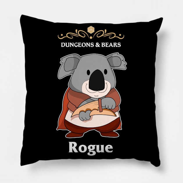 Koala Rogue Fantasy Fantasy Tabletop RPG Roleplaying D20 Gamer Pillow by TheBeardComic