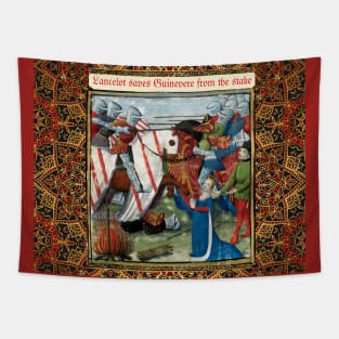 Lancelot Saves Guinevere From the Stake, Arthurian Legends Medieval Miniature Tapestry