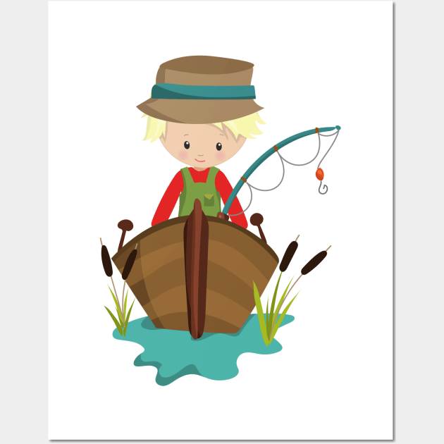 Fishing Boy, Fisherman, Fishing Rod, Blond Hair - Fishing Boy - Posters and  Art Prints