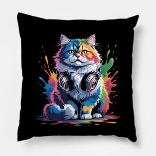 Splash Art Headphones British Longhair Cat Highland Straight Pillow
