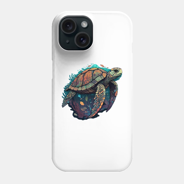 Colorful Swimming Sea Turtle Phone Case by newdreamsss