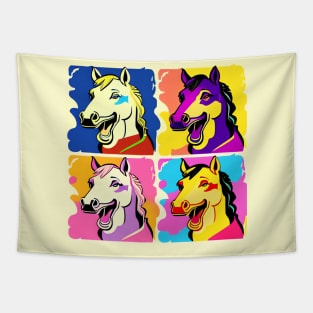 Modern Abstract Pop Art Style Laughing Horse Drawing Tapestry