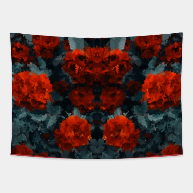 Symmetric dark red flowers pattern oil painting Tapestry by DigitPaint