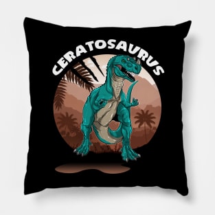 Ceratosaurus With Background Dinosaur Design Pillow