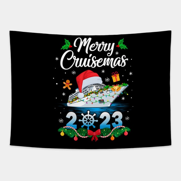 Merry Cruisemas 2023 Christmas Santa Reindeer Cruise Ship Tapestry by James Green