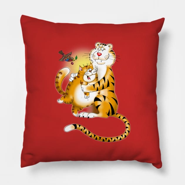 Pussy Cat and Big Cat The Best Buds Pillow by ROSHARTWORK