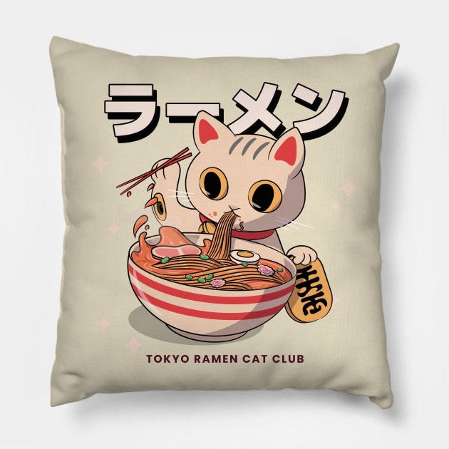 Tokyo Ramen Cat Club Japanese Neko Aesthetic Anime Pillow by uncommontee