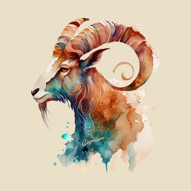 Zodiac Sign CAPRICORN - Watercolour Illustration of Capricorn by KOTOdesign