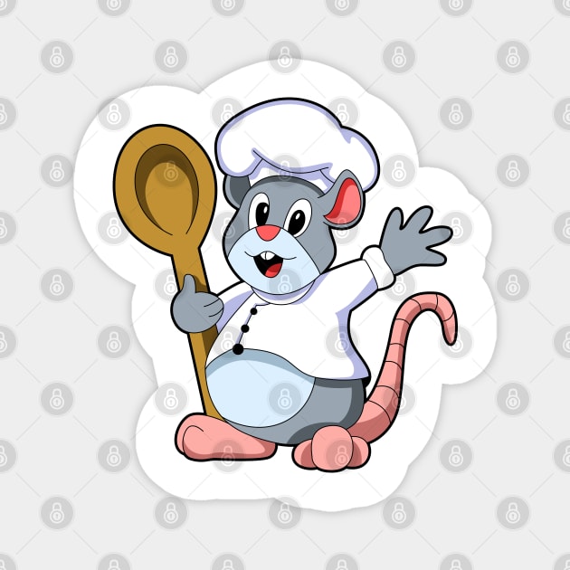 Rat as Chef with Cooking apron & Wooden spoon Magnet by Markus Schnabel