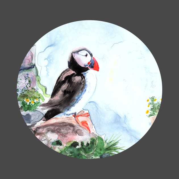 Atlantic Puffin sitting on the rocks by Sandraartist