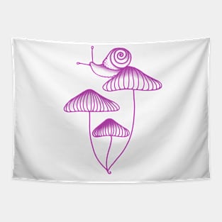 Pink Snail Sitting on Mushrooms Tapestry