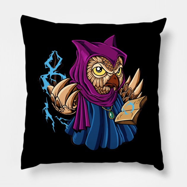 Wizard and magician - magic owl Pillow by Modern Medieval Design