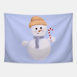 Christmas Snowman with Scarf,Beanie and Candy Cane. Tapestry