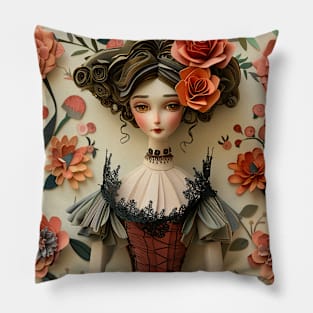 Cute paper doll in Victorian dress Pillow