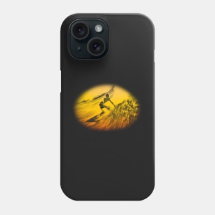 Surfer Catching Wave at Sunset in 1980s Vintage Look Phone Case