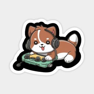 Happy cute dog chilling and gaming Magnet