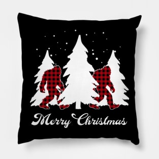 Buffalo Plaid Bigfoot Merry Christmas Tree Xmas Sasquatch Pillow