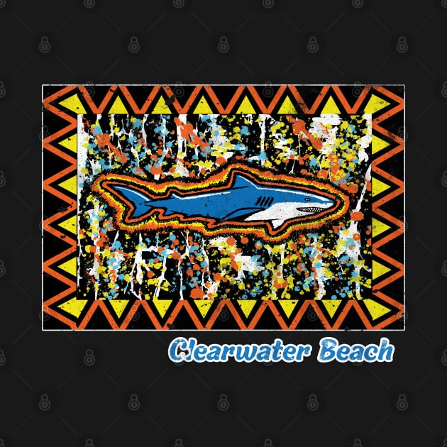 Clearwater Beach Florida Distressed Tribal Island Pattern and Shark by Souvenir T-Shirts