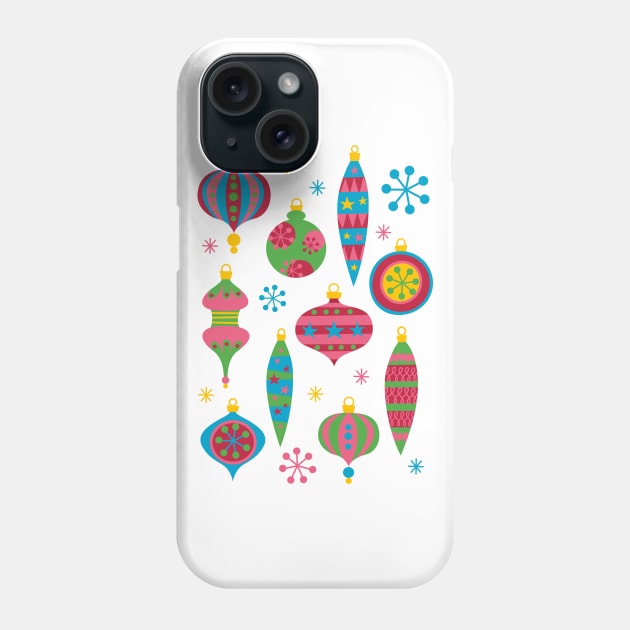 Retro Christmas Ornaments Colorful - Mid Century Modern White Phone Case by PUFFYP