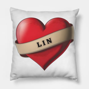 Lin - Lovely Red Heart With a Ribbon Pillow