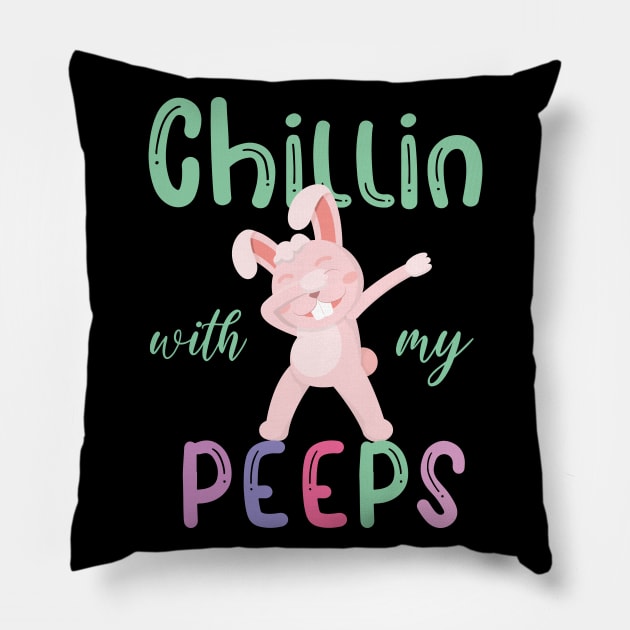 Funny Chillin With My Peeps Easter Bunny Pillow by DonVector