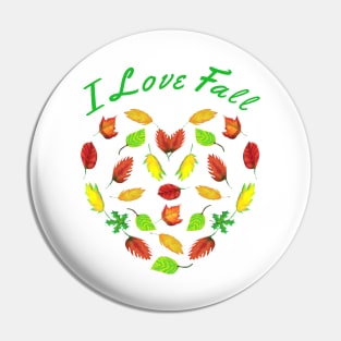 I Love Fall. Heart Made of Autumn Leaves for Nature Lovers. (White Background) Pin