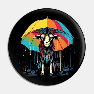 Goat Rainy Day With Umbrella Pin