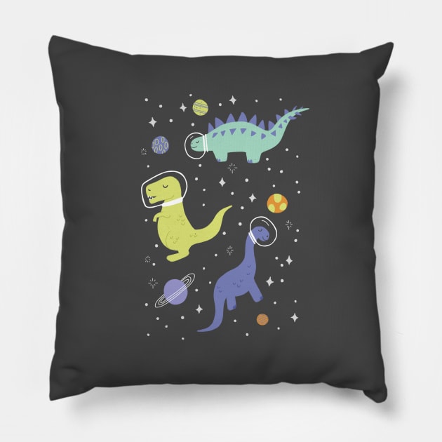 Cute Dinosaurs in Space Pillow by latheandquill