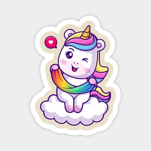 Cute Unicorn Playing Slime Rainbow On Cloud Cartoon Magnet