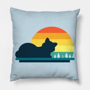 Giant Cat in Retro Sun, Abstract Cat Landscape for Feline Lover Pillow