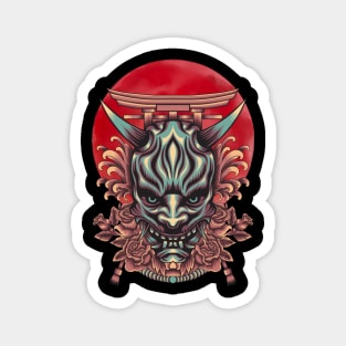 Red Moon Oni Mask Evil SIgn Magnet