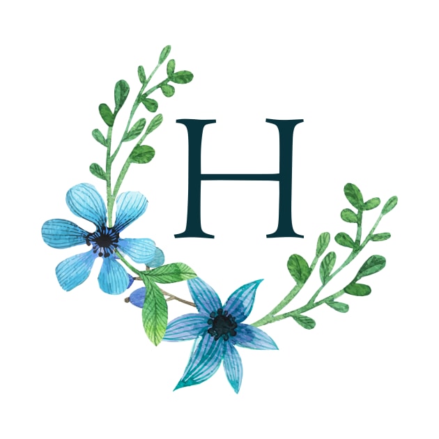Floral Monogram H Pretty Blue Flowers by floralmonogram