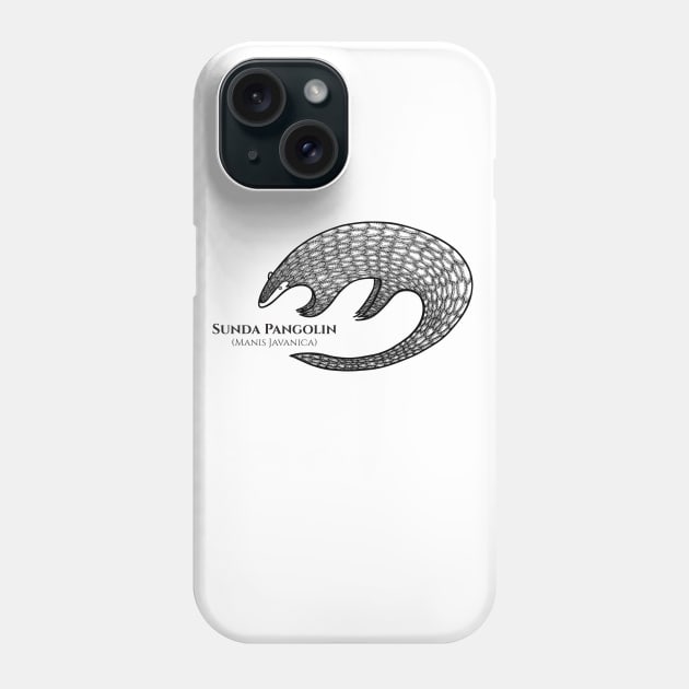 Pangolin with Common and Latin Names - detailed animal drawing Phone Case by Green Paladin