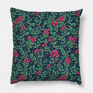 Organic wild berries pattern in navy blue Pillow