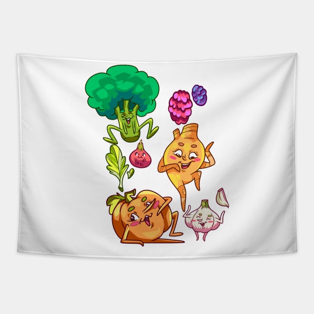 Vegetables Cartoon Funny Tapestry by Mako Design 