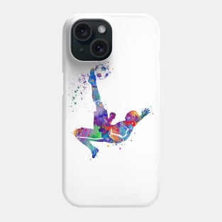 Boy Soccer Player Bicycle Kick Watercolor Painting Phone Case