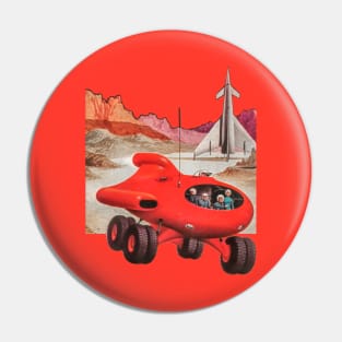 Red Spaceship Exploration Planet Rocket Astronauts Science Fiction Comic Pin