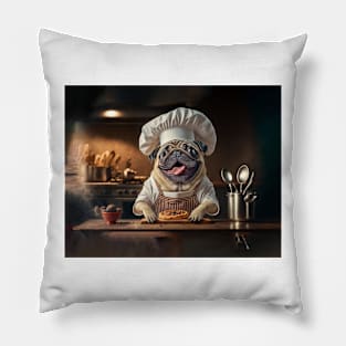 Pug Chef in Kitchen Pillow