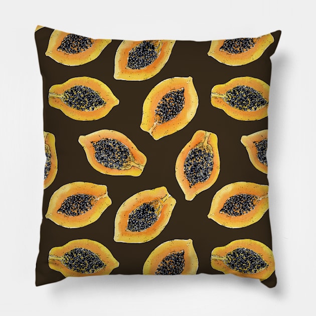 Papaya slices on dark brown Pillow by katerinamk